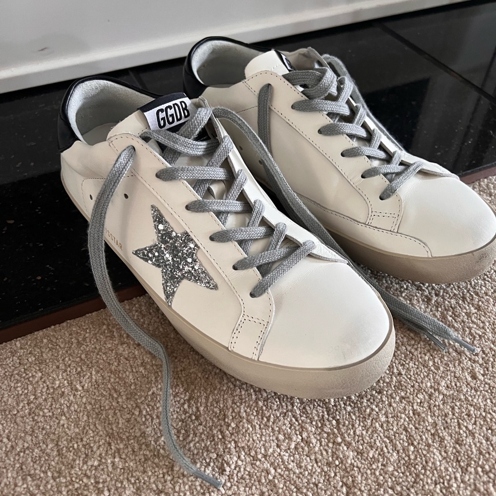 Golden Goose White Sneakers with Glitter Star